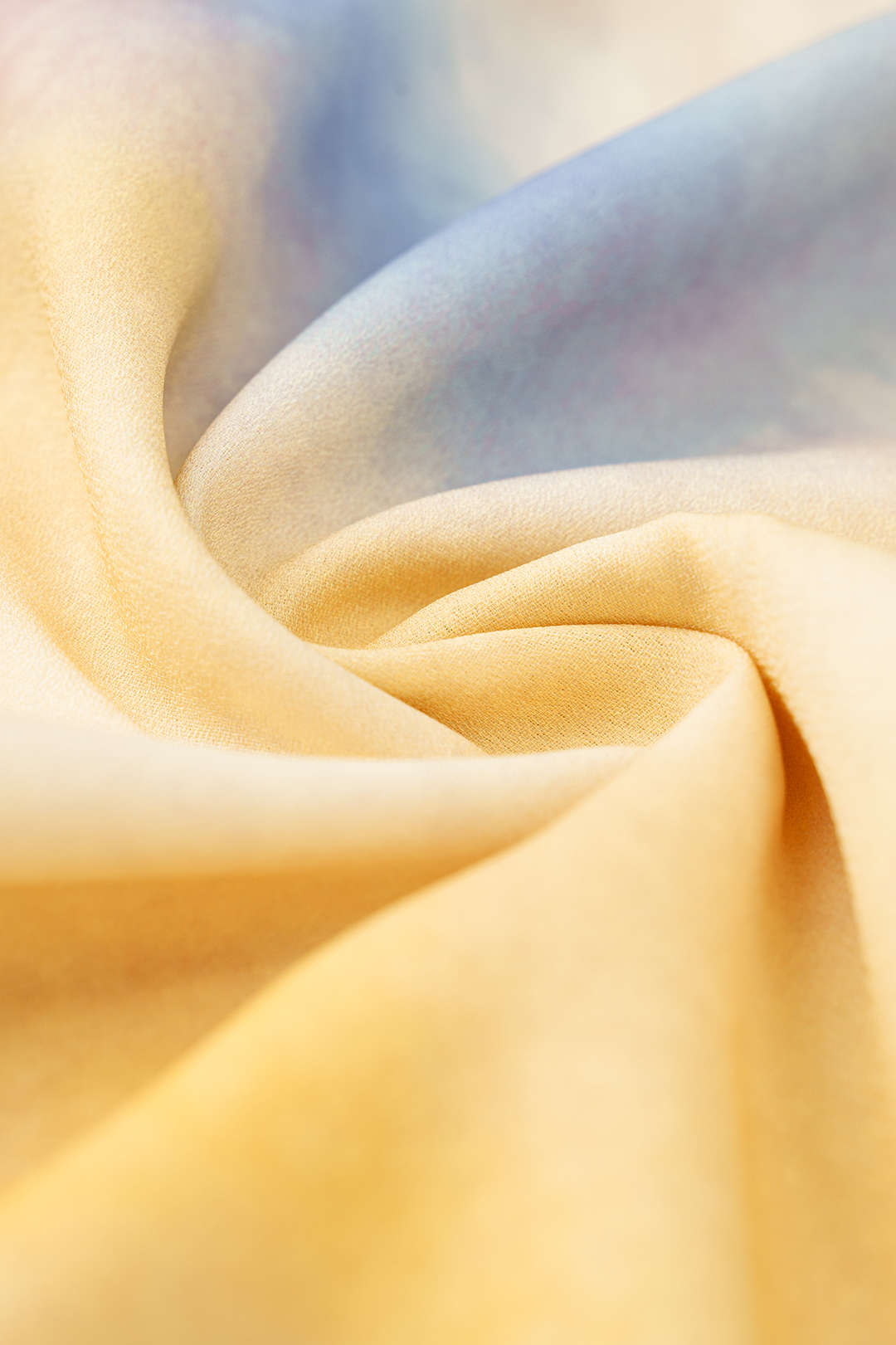 Tie Dye Print Chiffon Twist Knot Round Neck Cut Out Ruched Long-Sleeve Shirt