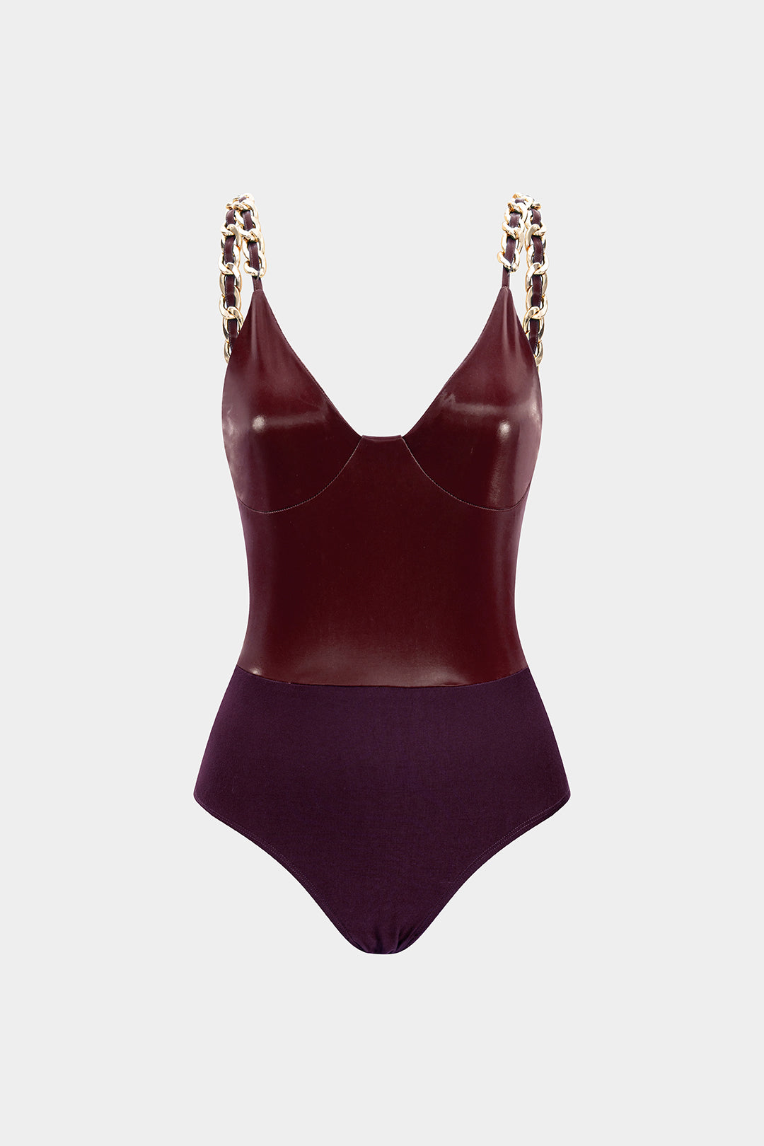 Faux Leather Chain Patchwork Sleeveless Bodysuit