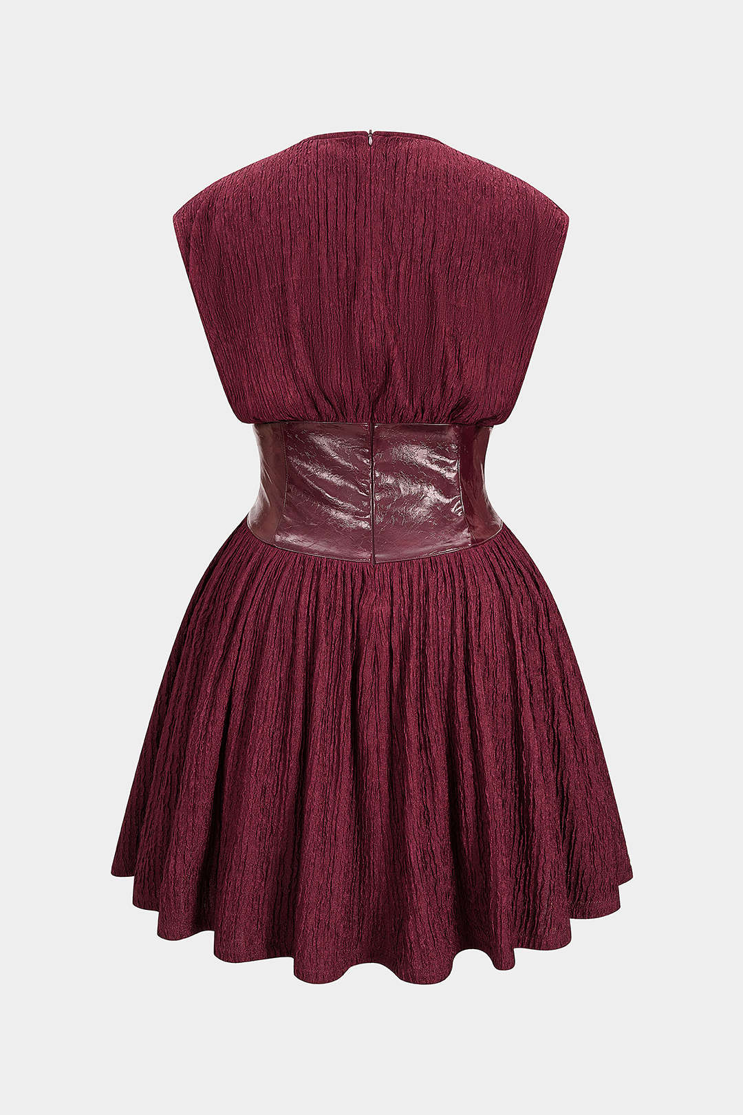 Faux Leather Patchwork Button Sleeveless Mini Dress