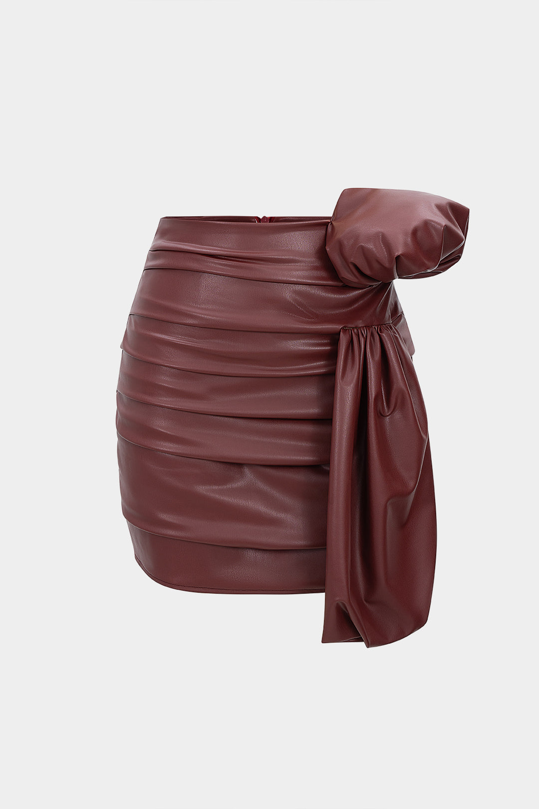 Faux Leather Asymmetrical Ruched High Waist Skirt