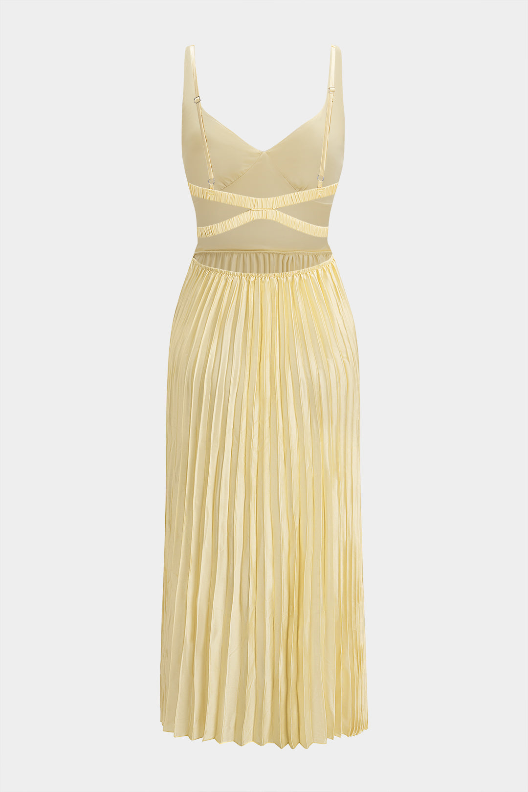 Satin V-Neck Pleated Sleeveless Maxi Dress