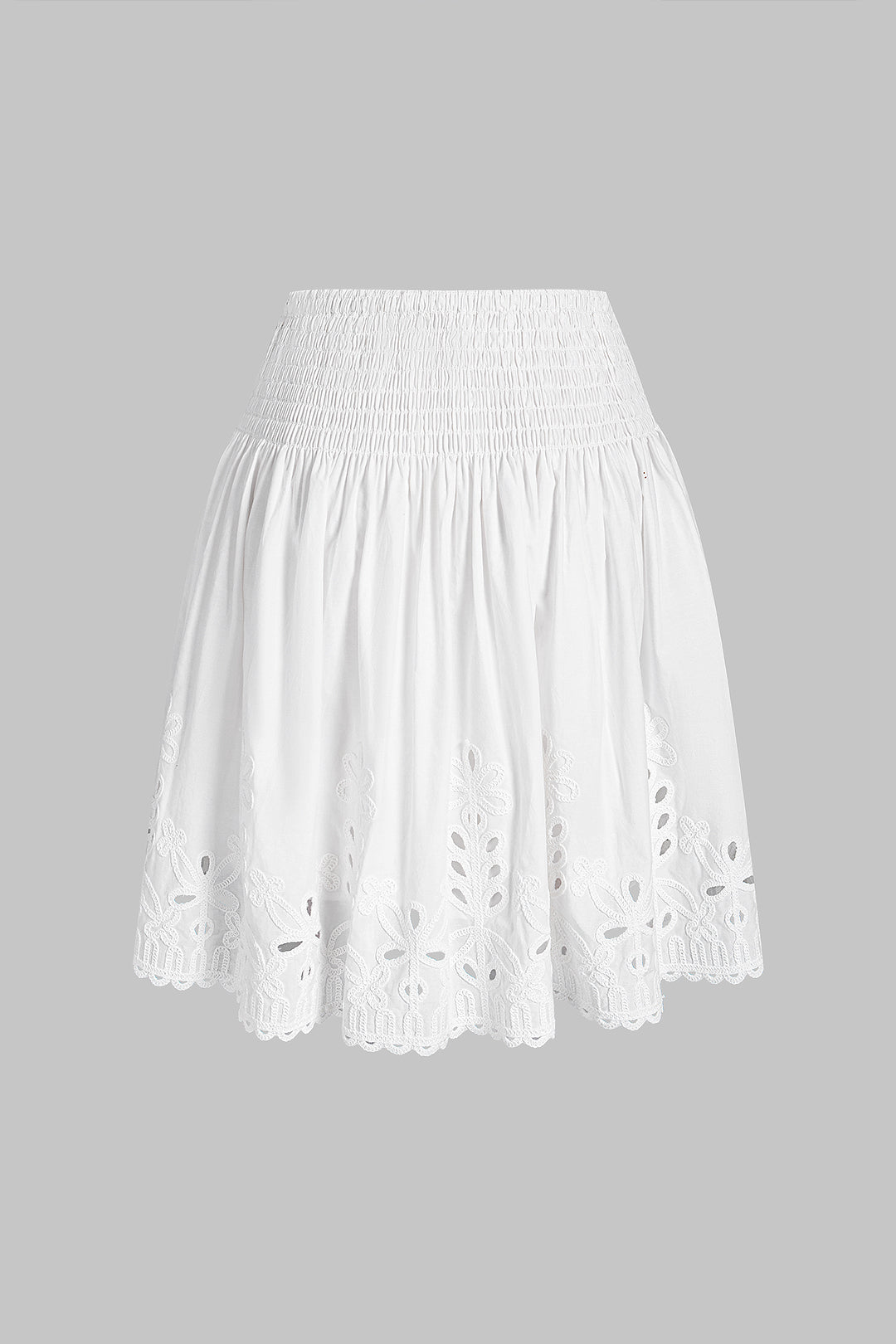 Solid Hollow Out Embroidery Ruched Skirt