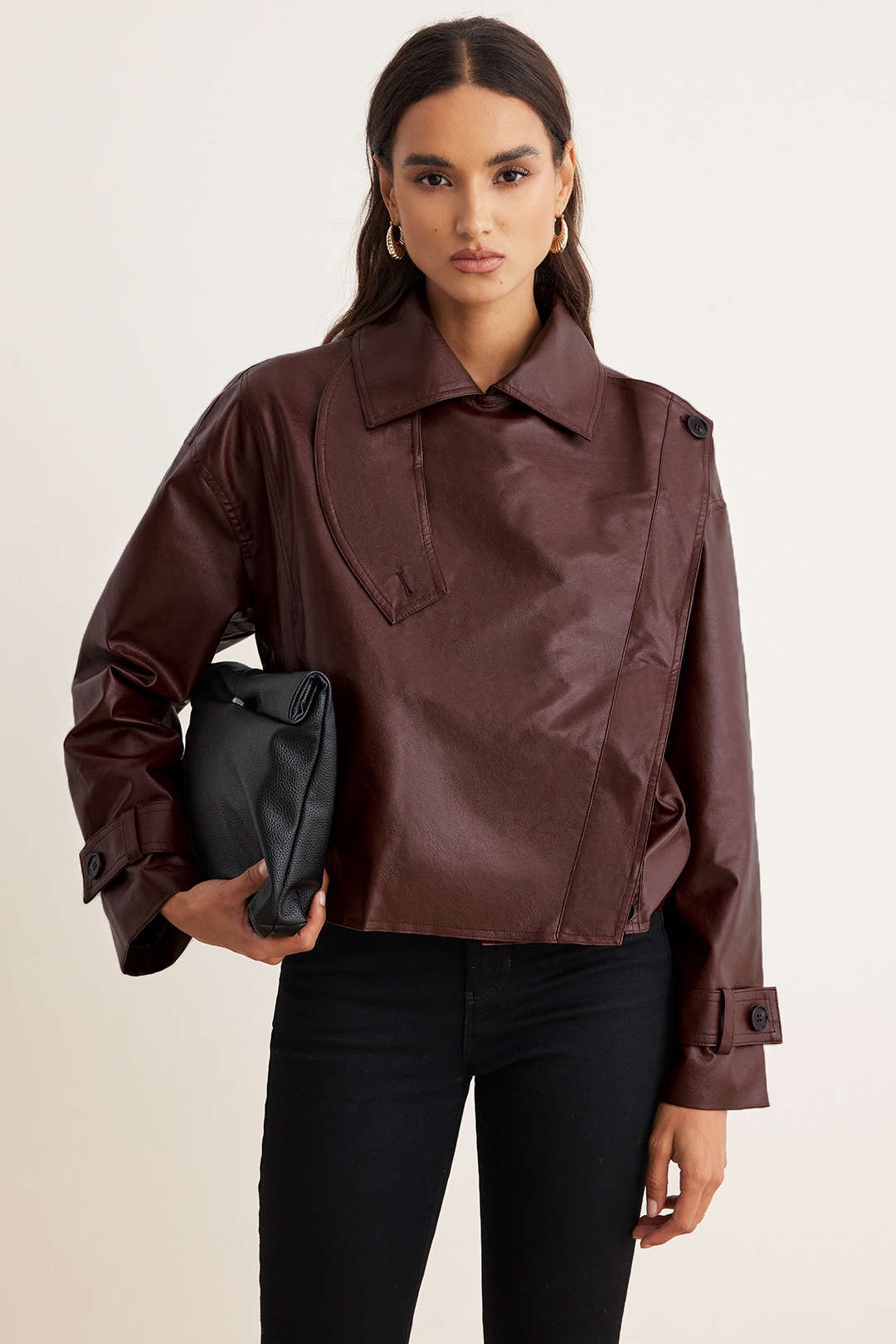 Faux Leather Asymmetrical Cropped Jacket