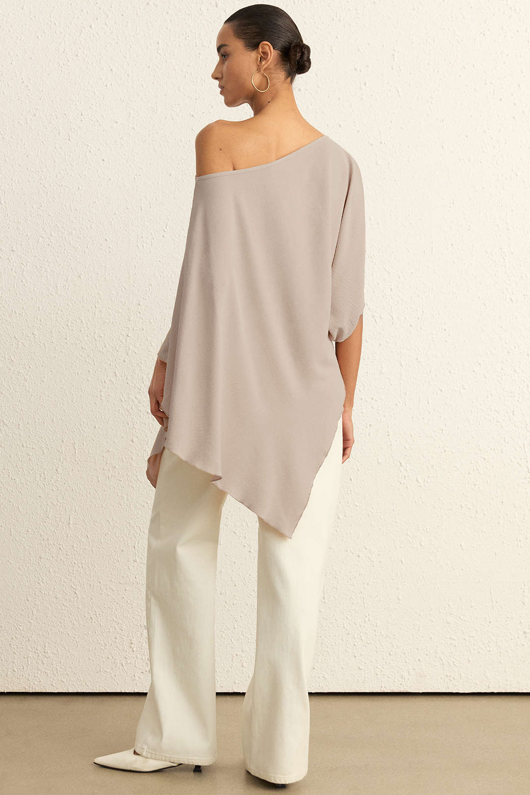 Asymmetrical Button Batwing Short-Sleeve Shirt