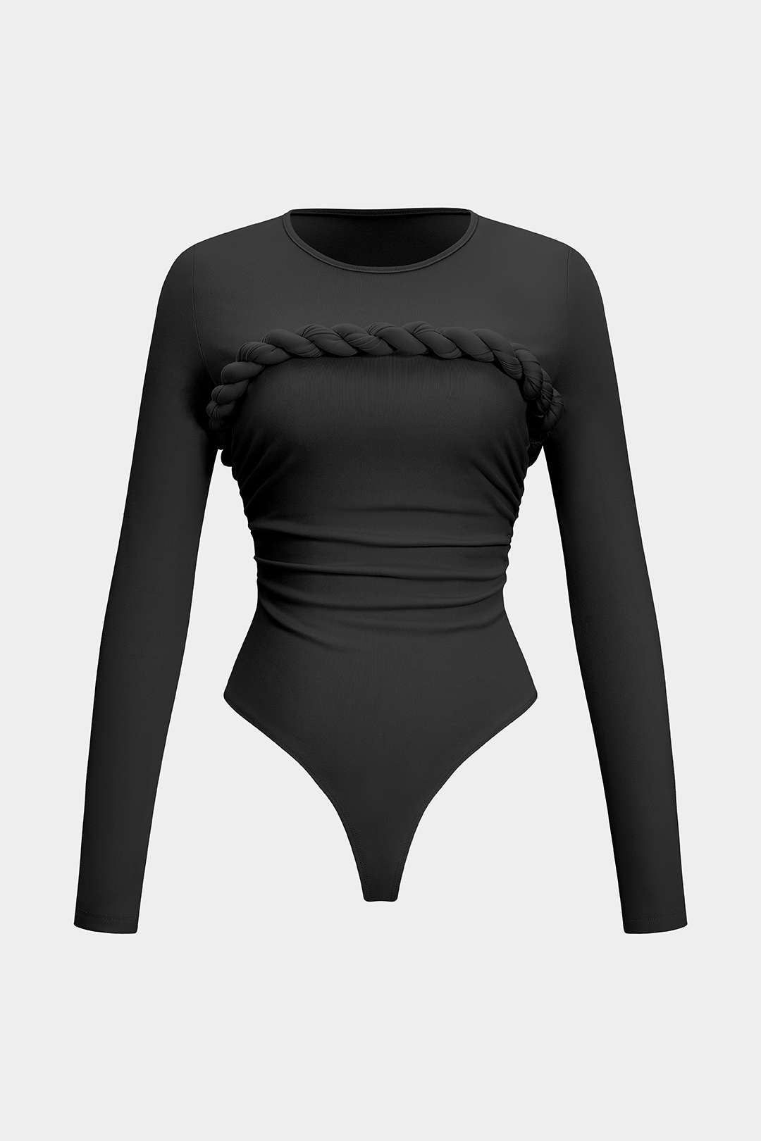 Twist Knot Ruched Long-Sleeve Bodysuit