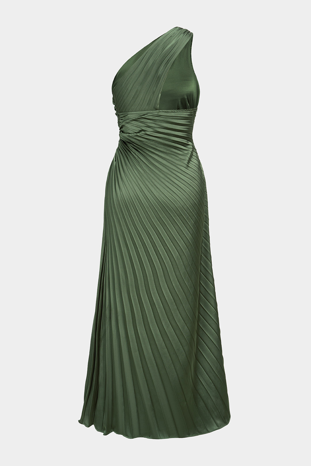 Einseitig schulterfreies, asymmetrisches, gerafftes, rückenfreies ärmelloses Maxikleid