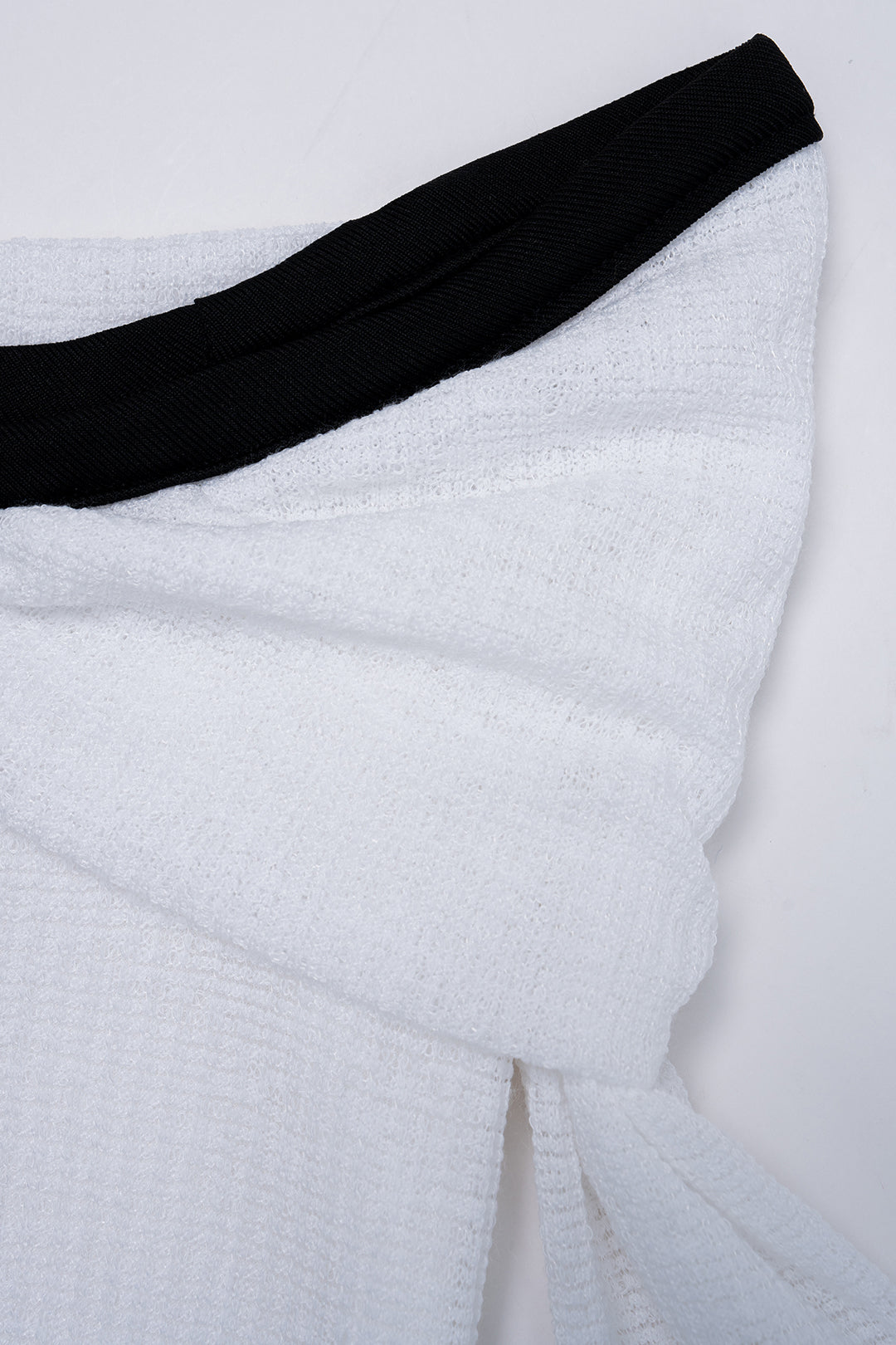 Knit Contrast Binding Off Shoulder Tie-Up Long Sleeve Dress