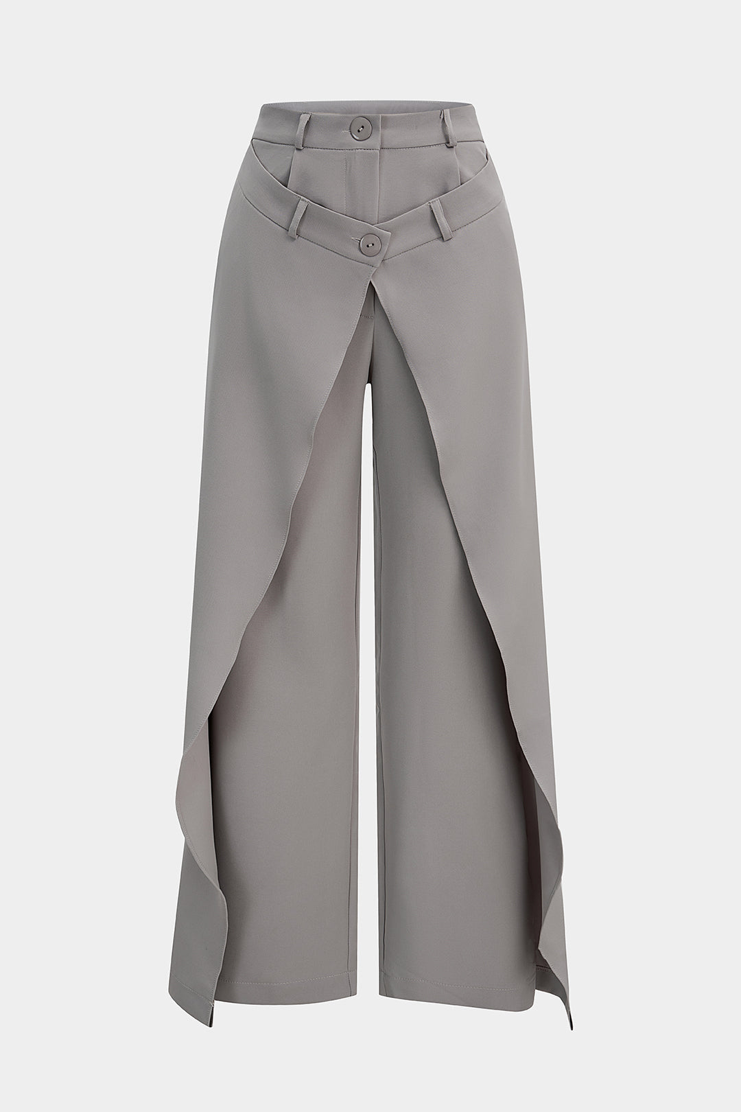 Double Waistband Button High-Waisted Wide-Leg Pants
