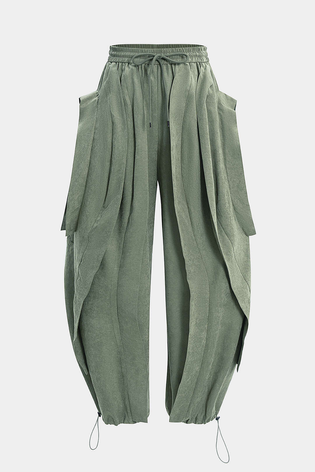 Shirred Waistband Drawstring Barrel Pants