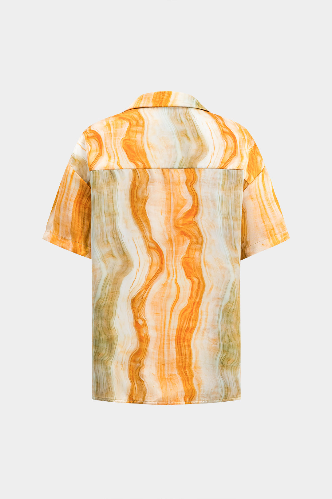 Marble Print Tie Front Button Pocket Short-Sleeve Shirt