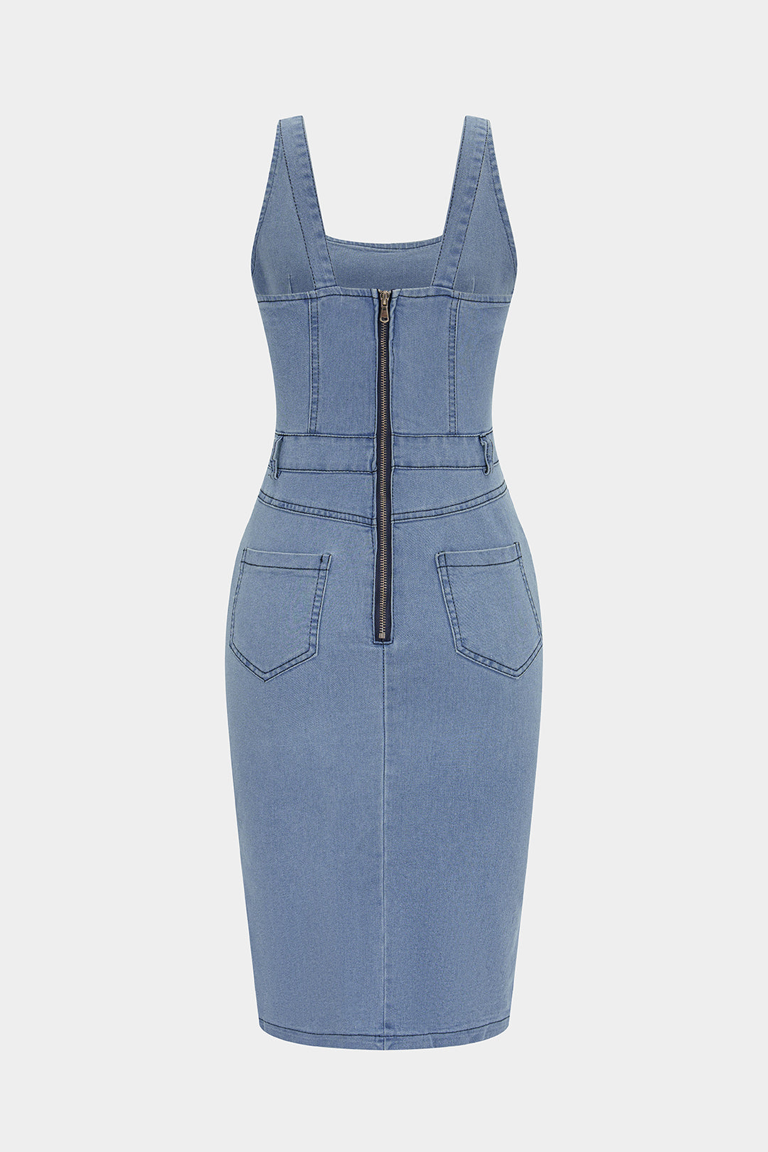 Denim Asymmetrical Slit Backless Slip Sleeveless Midi Dress