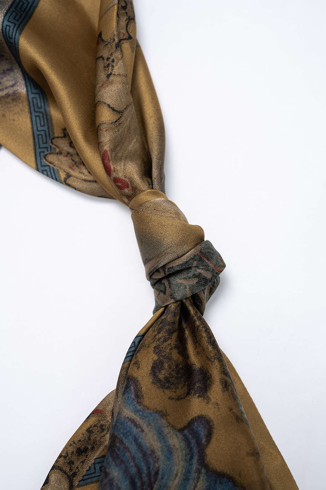 Retro Print Satin Halter Neck Draped Cowl Neck Cami Top