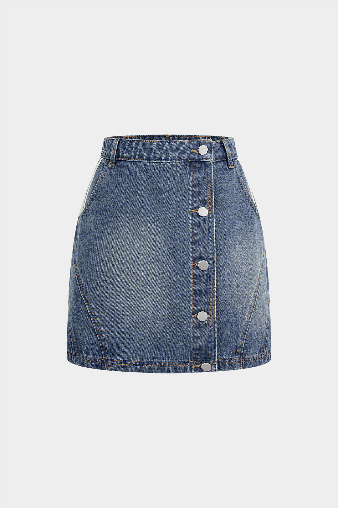 Jeansrock mit asymmetrischer Naht und Knopfdetails