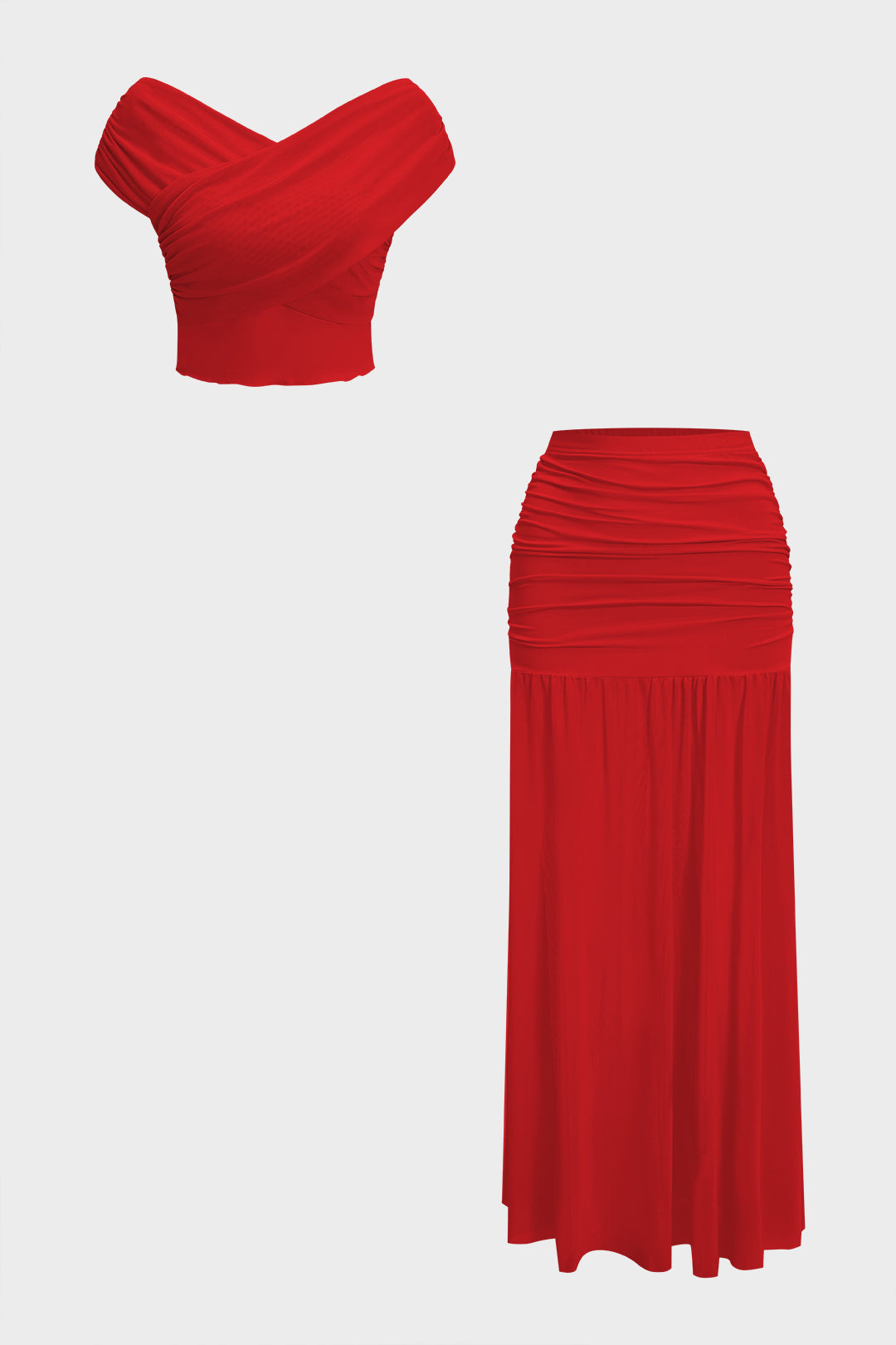 Ruched Patchwork Top And Skirt Set