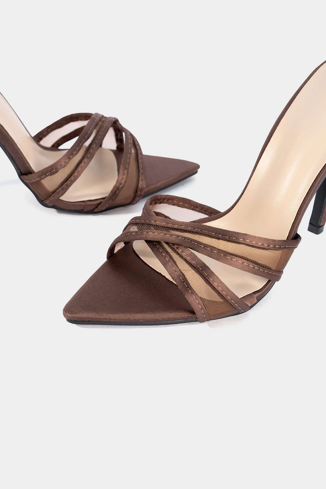 Mesh Crossed Pointed Heels