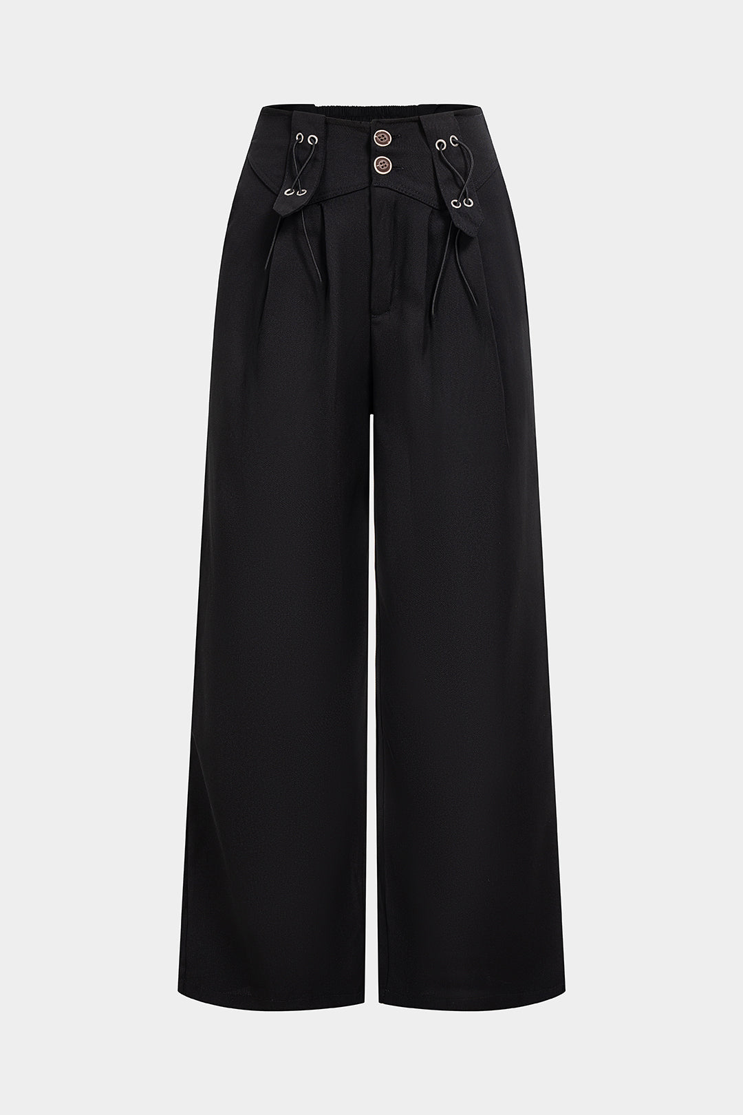 Solid Shirred Waistband Button Pants