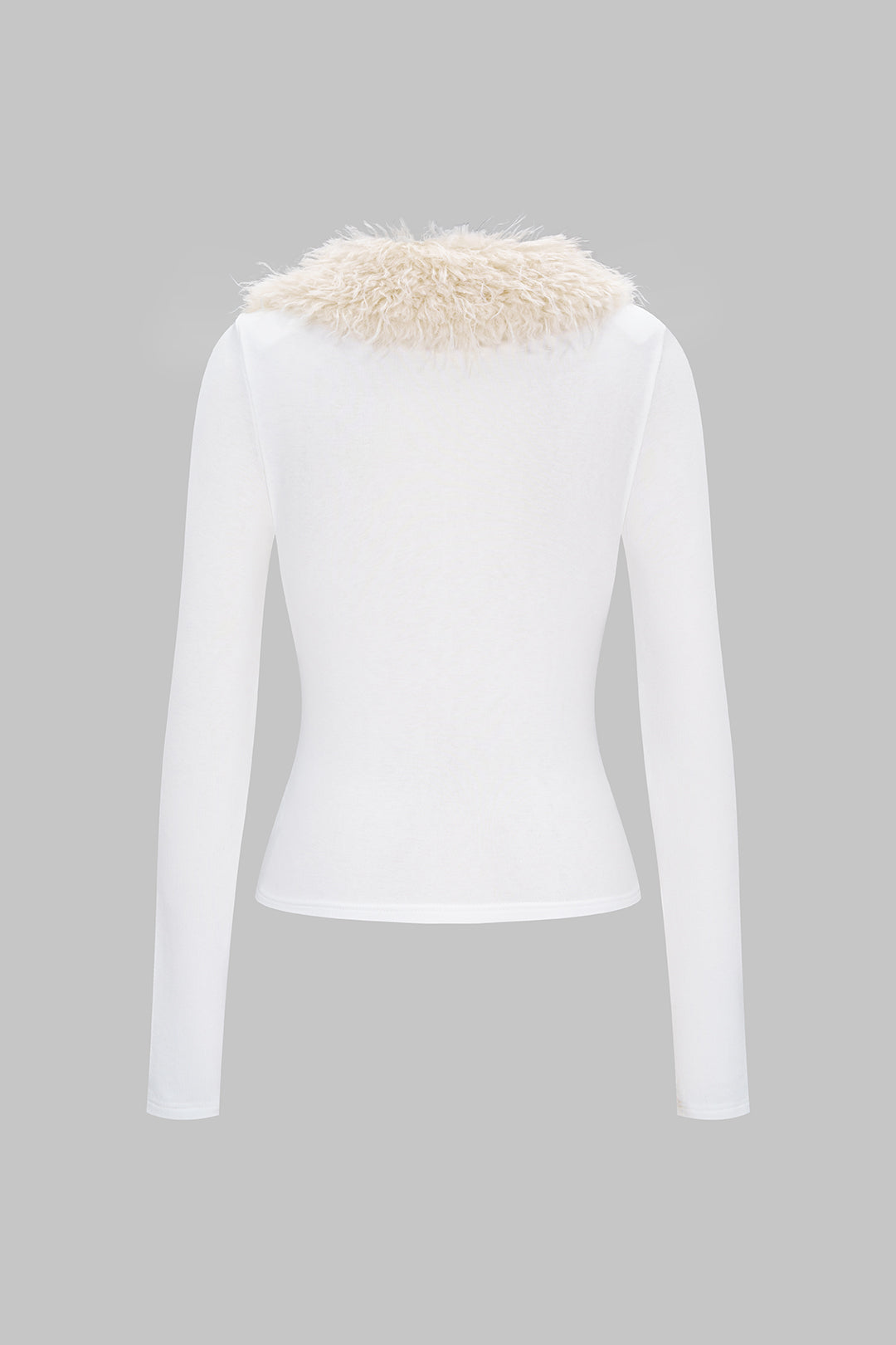 Knit Faux Fur Button Long-Sleeve Top