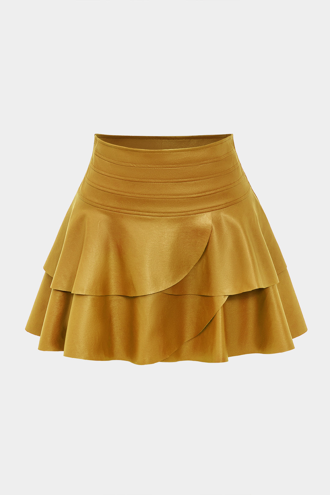 Solid Faux Leather Asymmetrical Layer Skirt