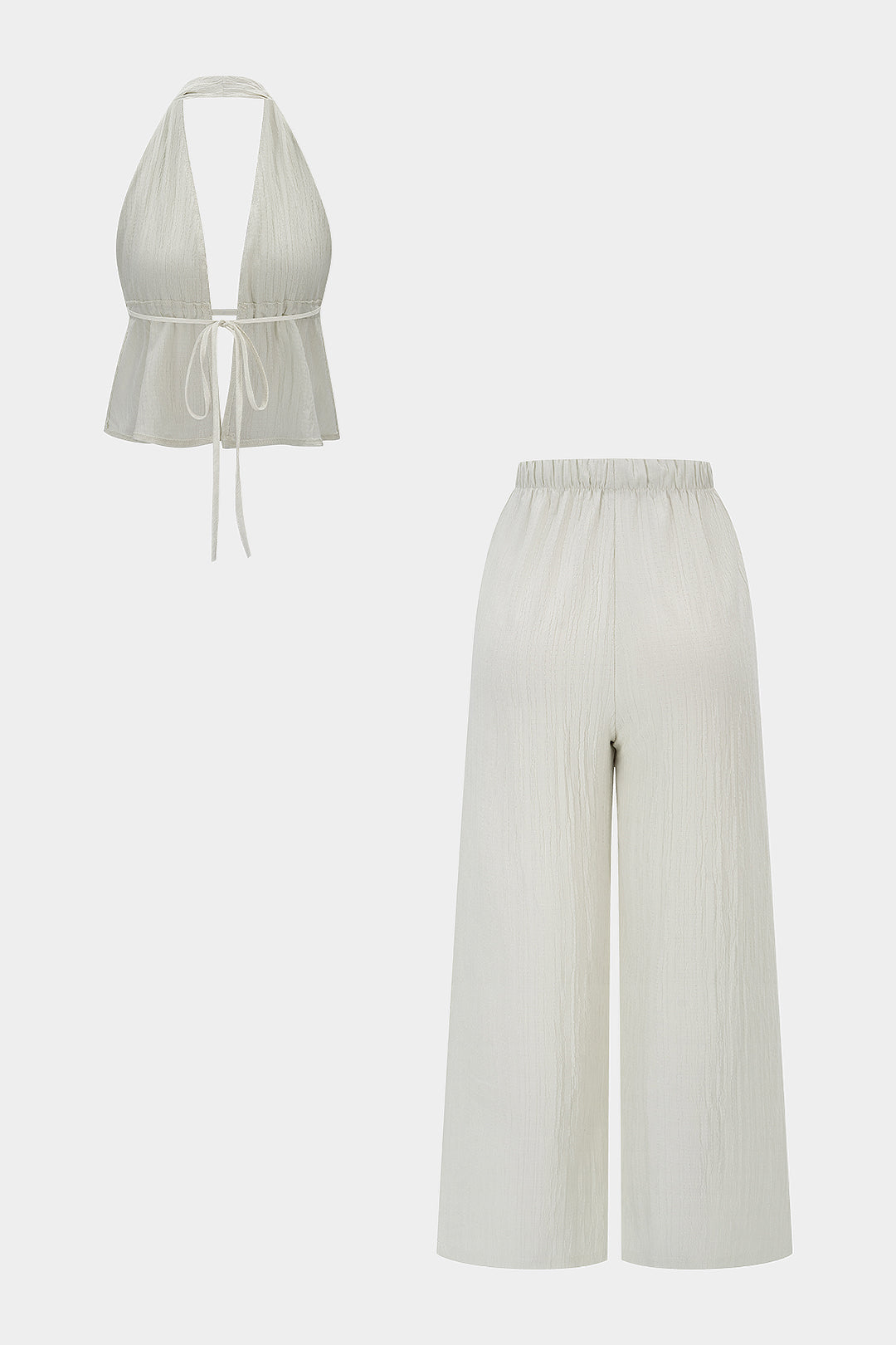 Neckholder-Top mit V-Ausschnitt, rückenfrei, zum Binden und weit geschnittene Hose Set
