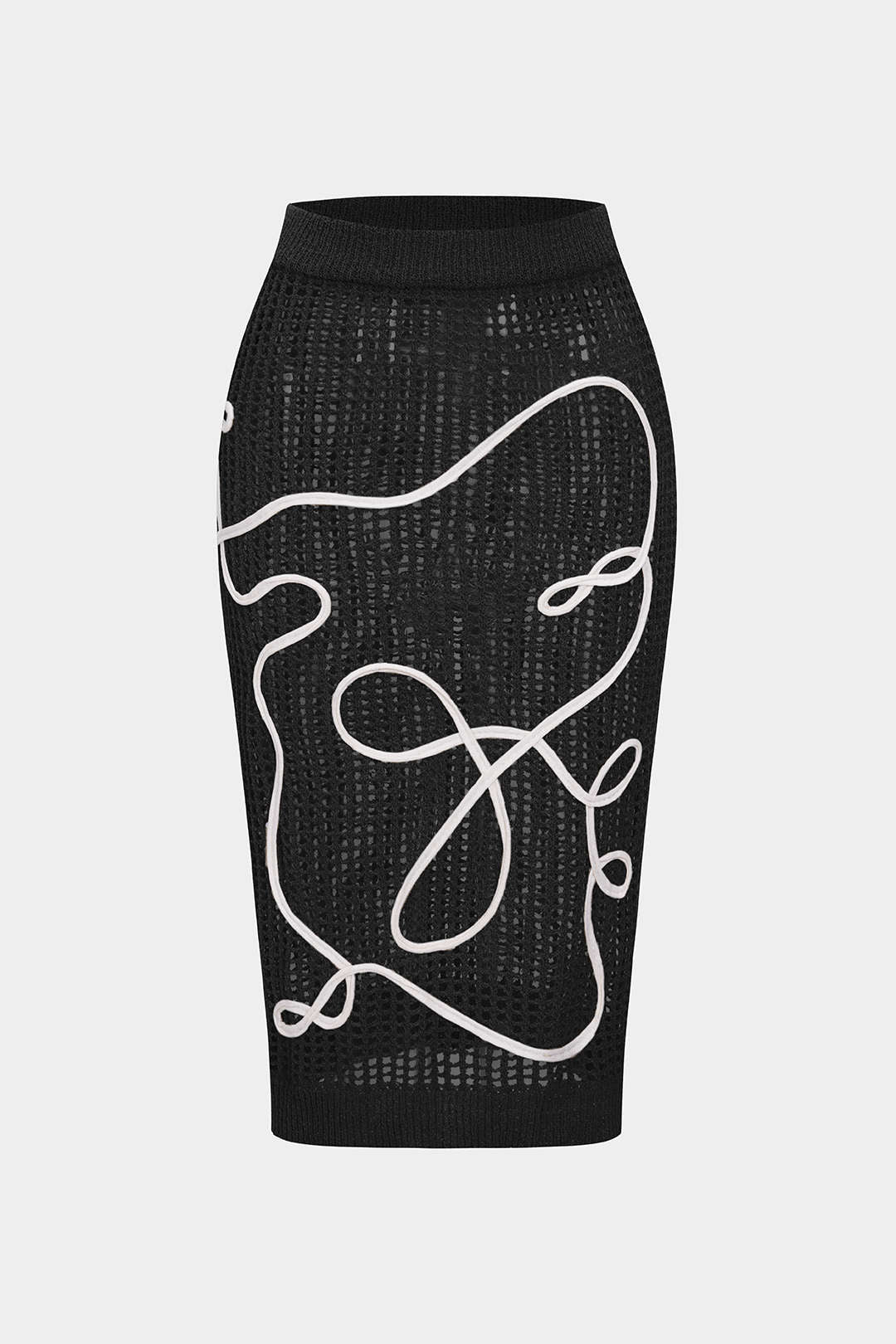 Open Knit 3D Embroidery Print Skirt