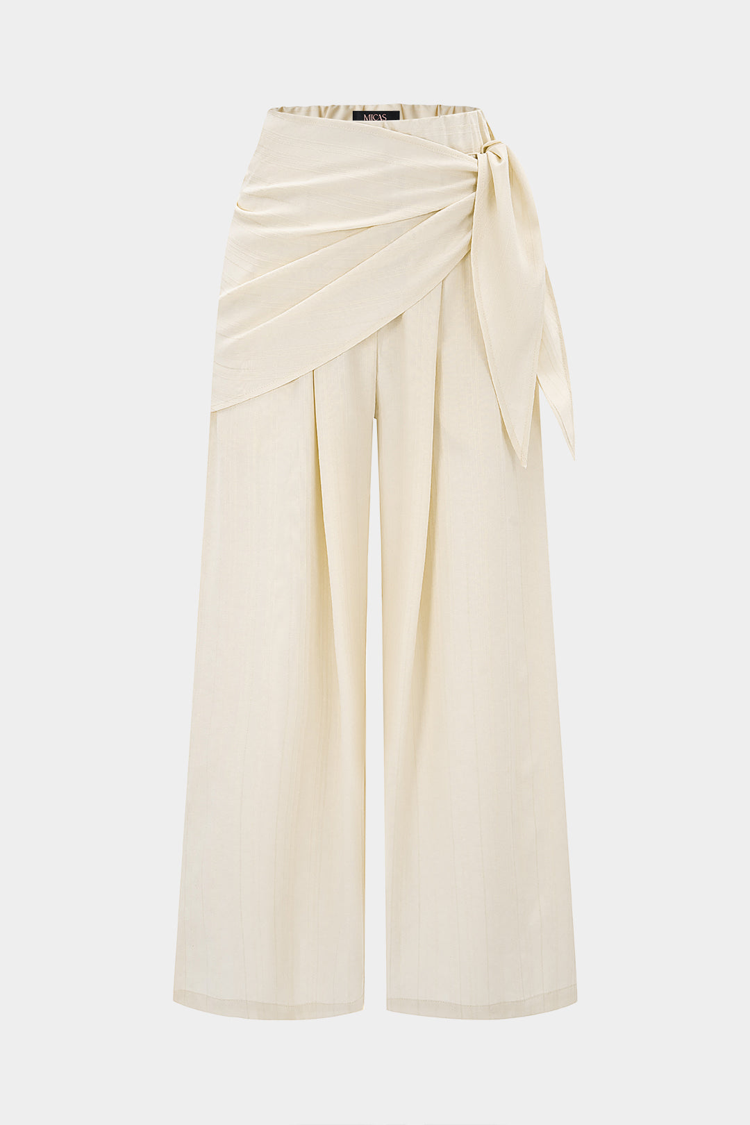 Gestreifte geraffte Hose mit weitem Bein und Bindedetail