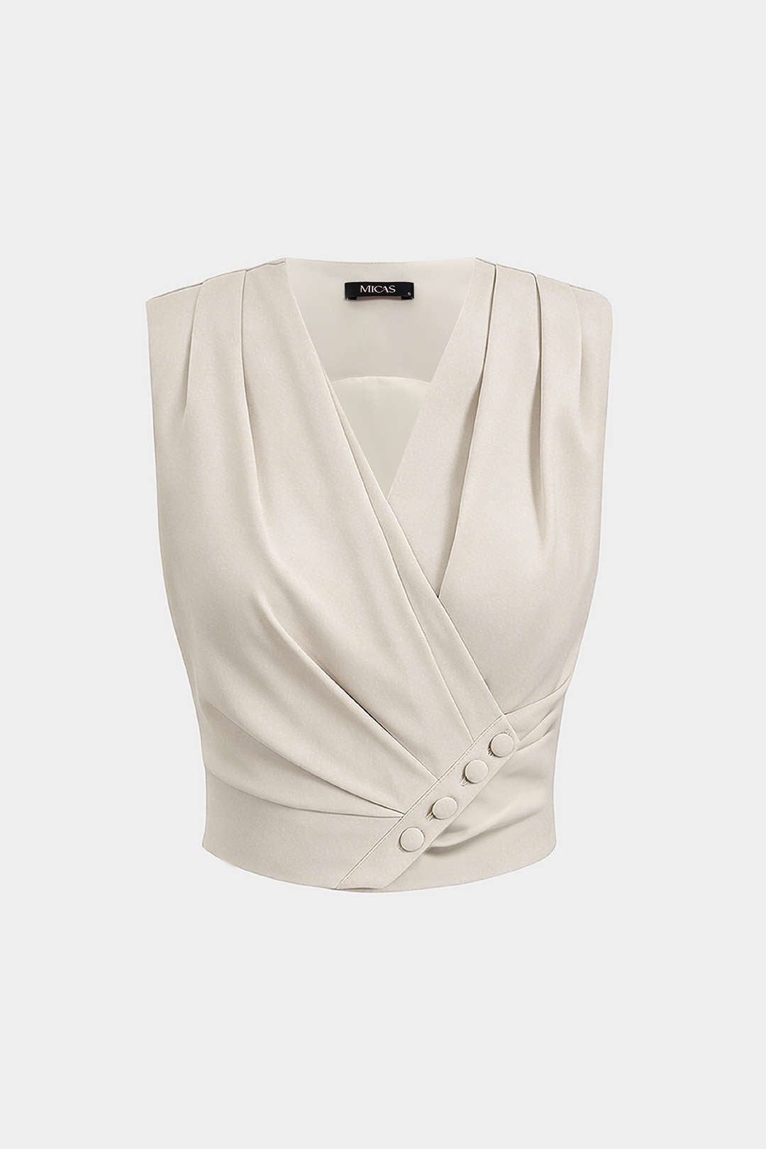 V-Neck Button Ruched Tank Top