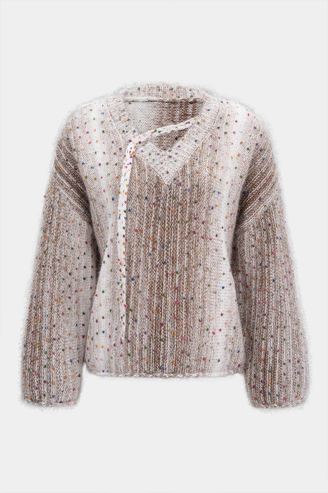 Knit Contrast V-Neck Long-Sleeve Top