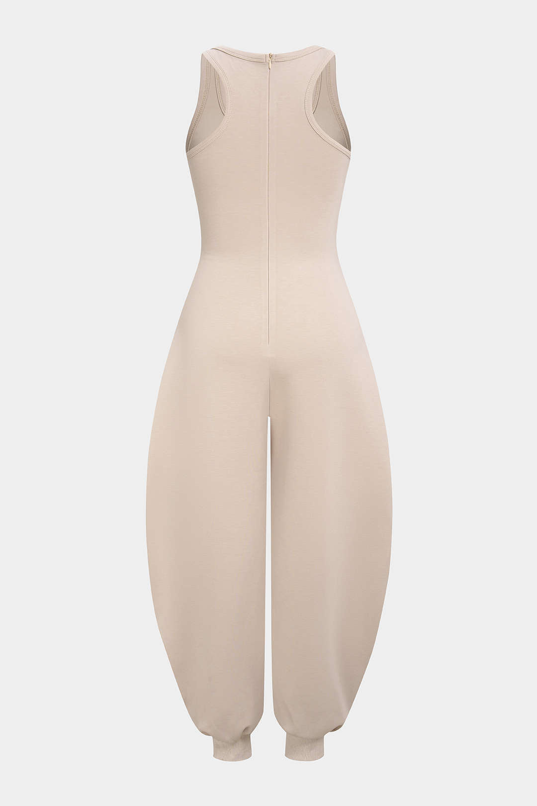 U-Neck Contrast Striped Tie-Up Zipper Barrel Jumpsuit