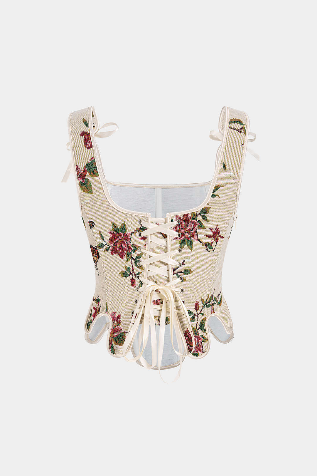 Geblümtes Jacquard Korsett-Tanktop zum Binden