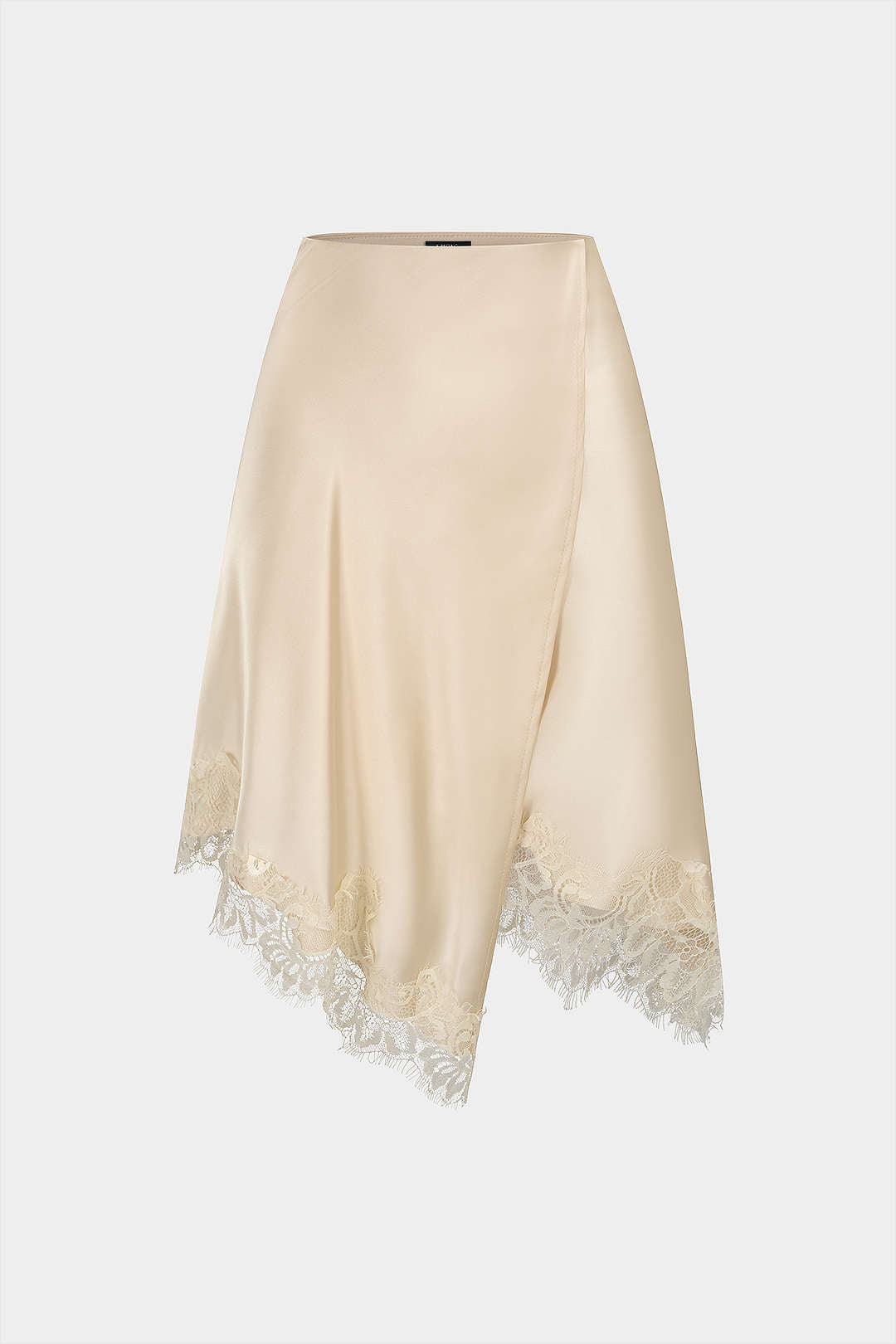 Satin-Patchwork-Spitzenrock mit asymmetrischem Saum