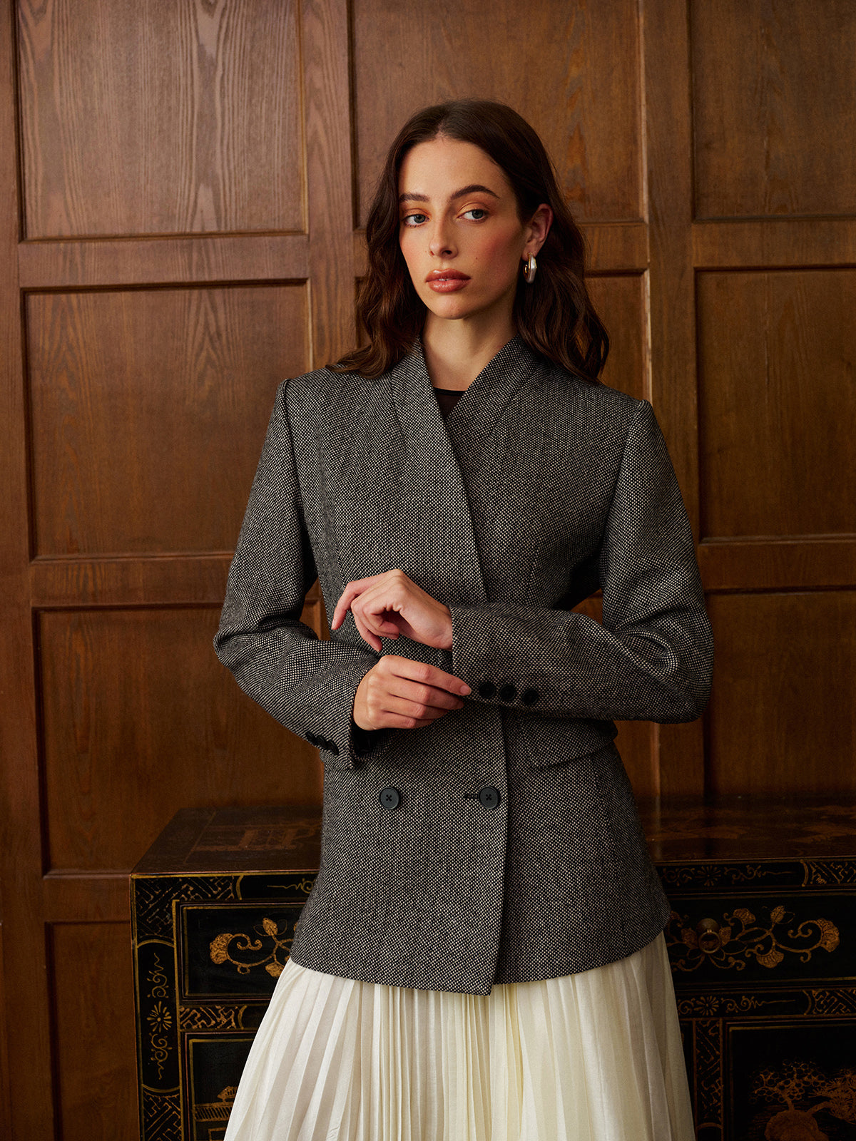 Wool-Blend Polka Dot Slim Blazer
