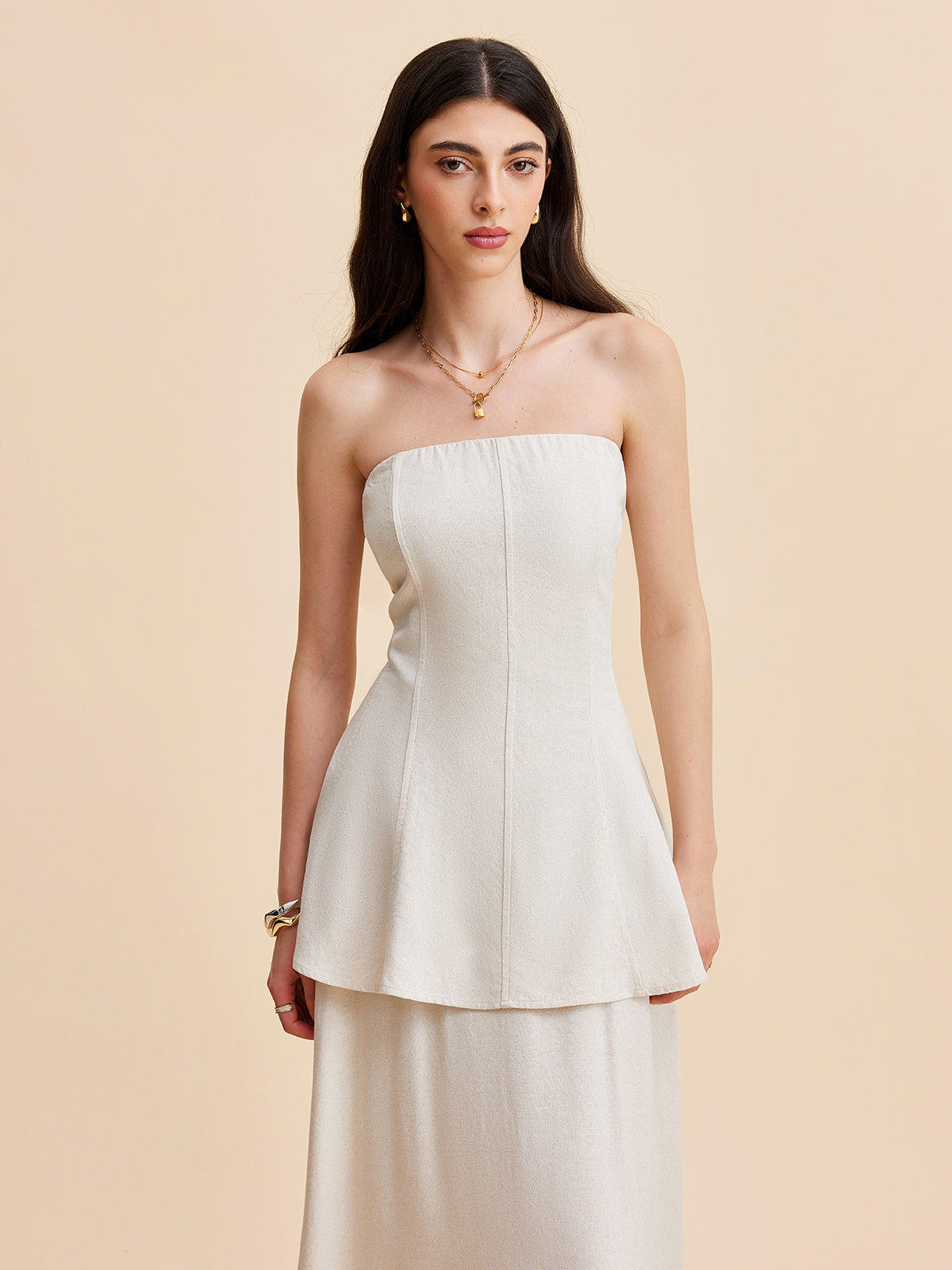 Strapless Peplum Top With Flowing Skirt Set