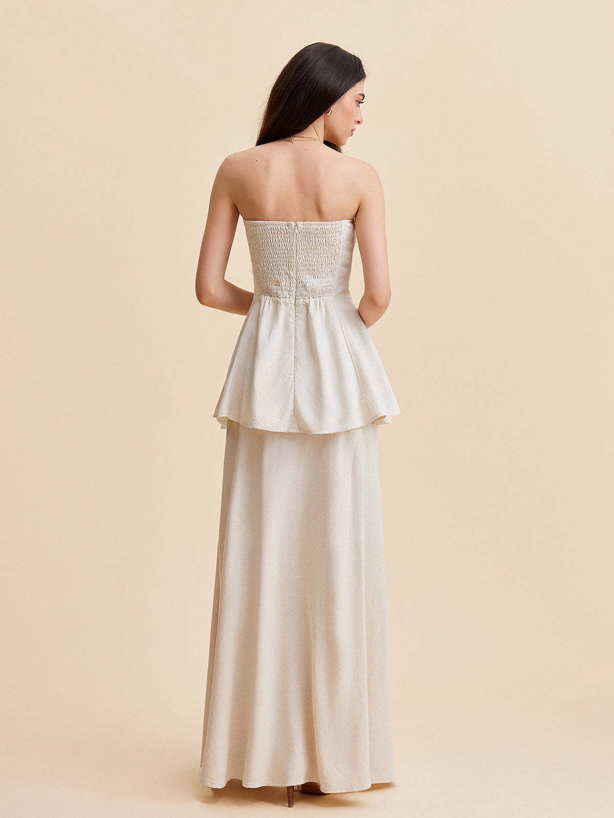 Strapless Peplum Top With Flowing Skirt Set