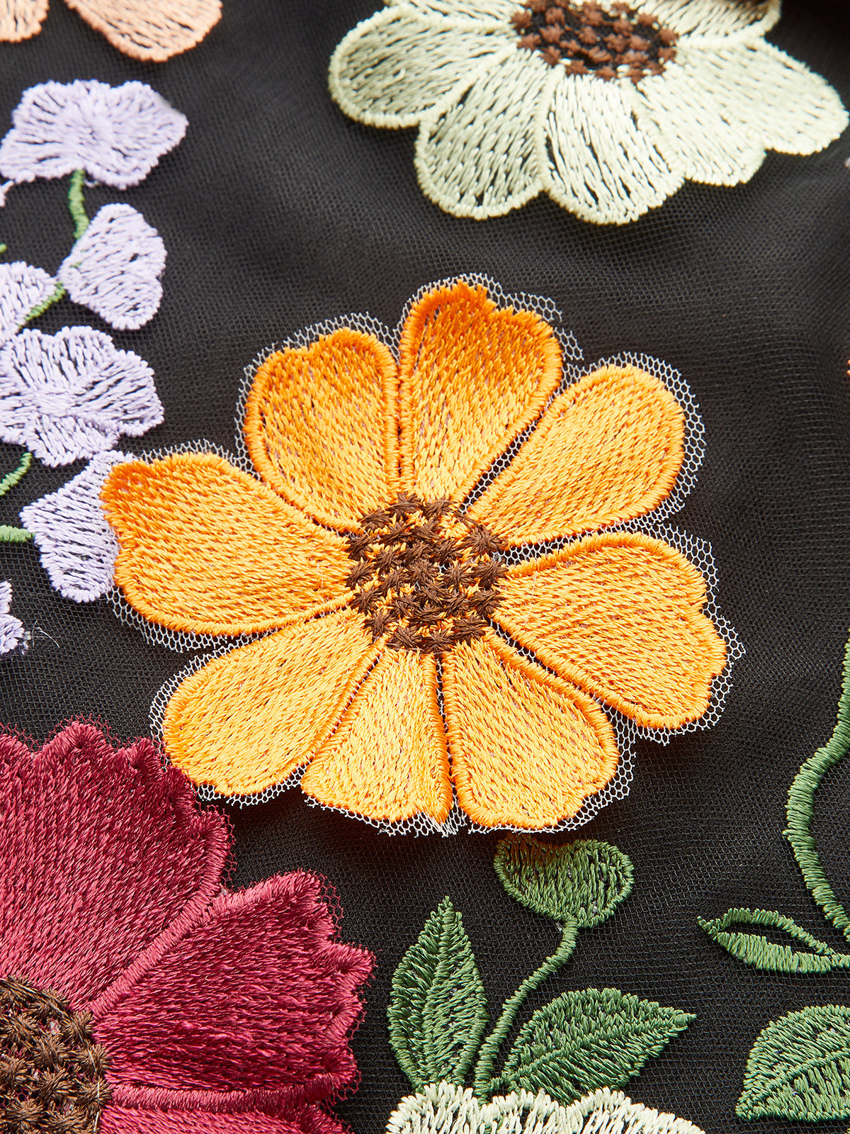 Colorful Floral Embroidered Mesh Dress