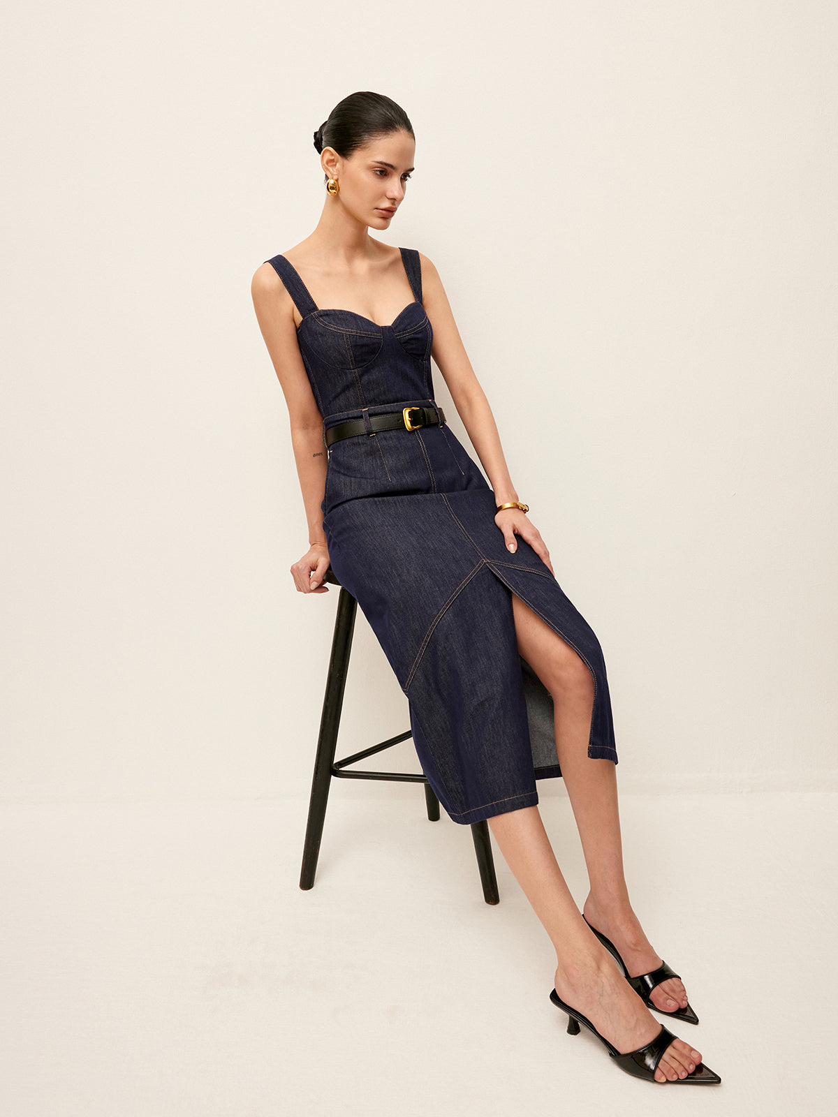 Sweetheart Denim Dress Without Belt