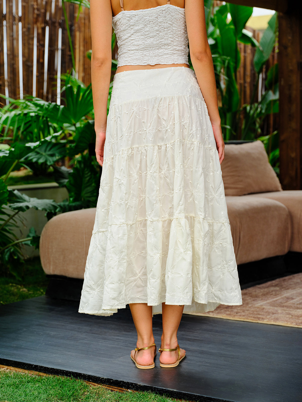 Burnout Floral Side-Split Skirt