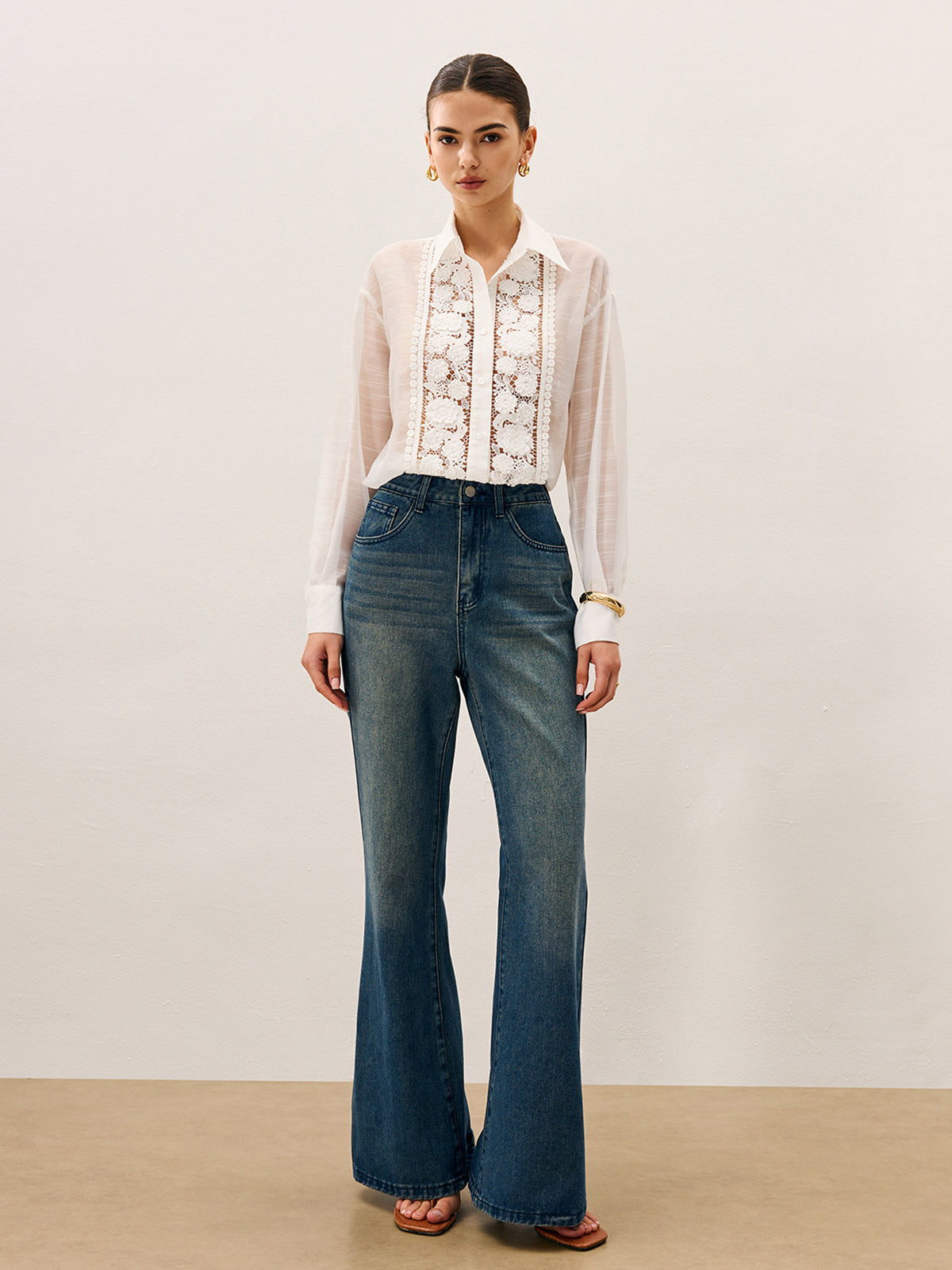 Sheer Lace Detail Blouse