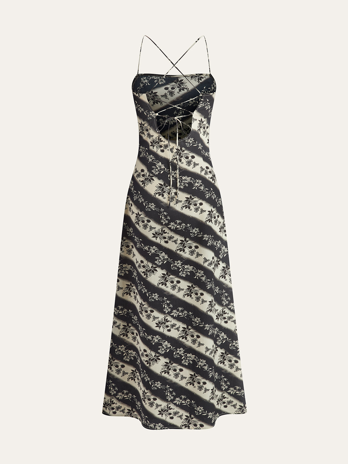 Floral Striped Criss-Cross Back Maxi Dress