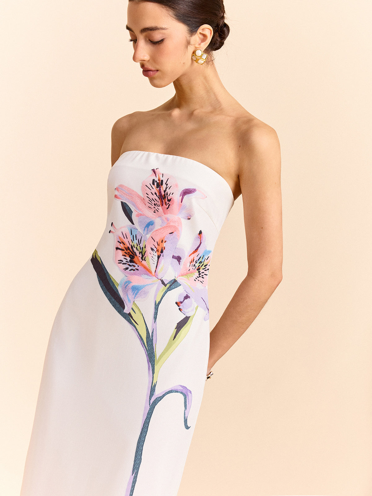 Strapless Floral Print Maxi Dress