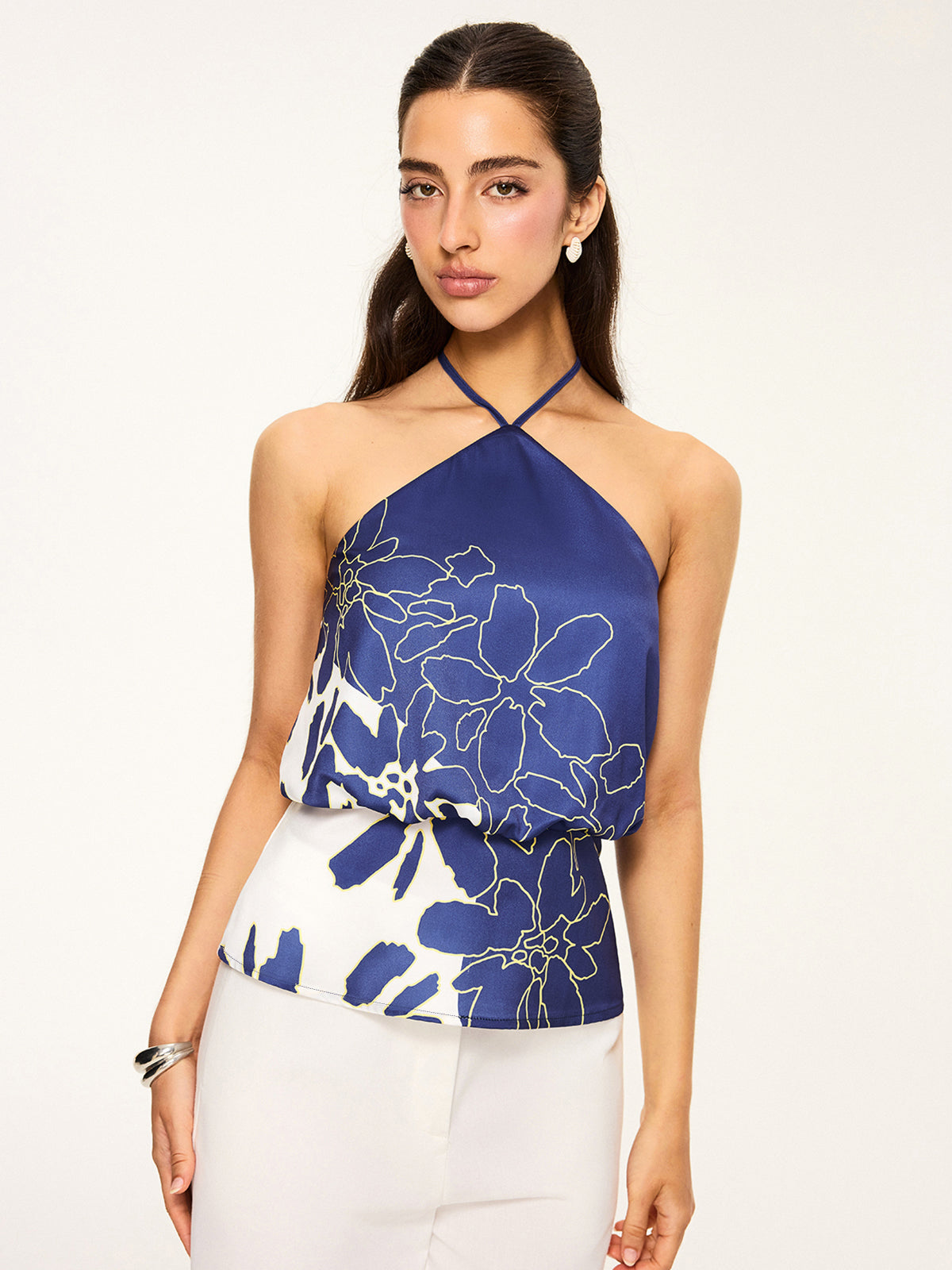 Floral Print Halter Backless Top