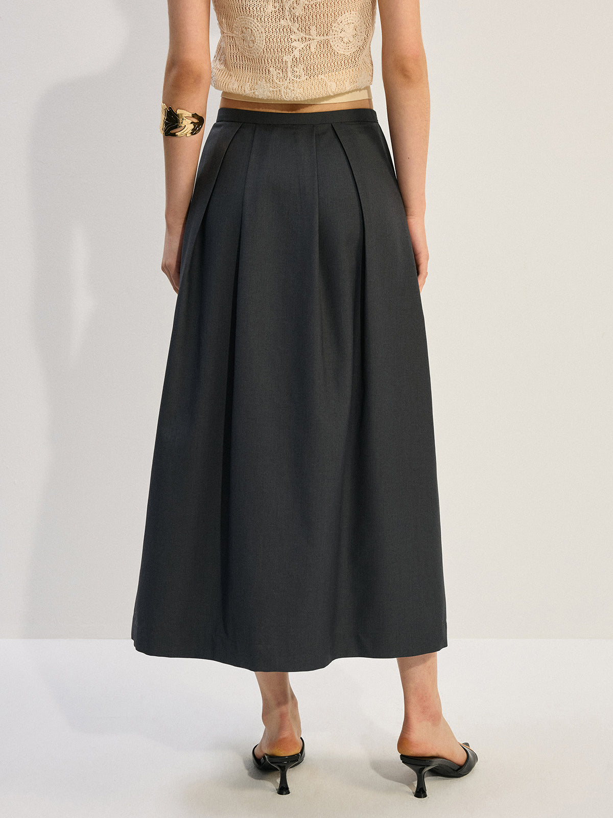 Pleated A-Line Midi Skirt