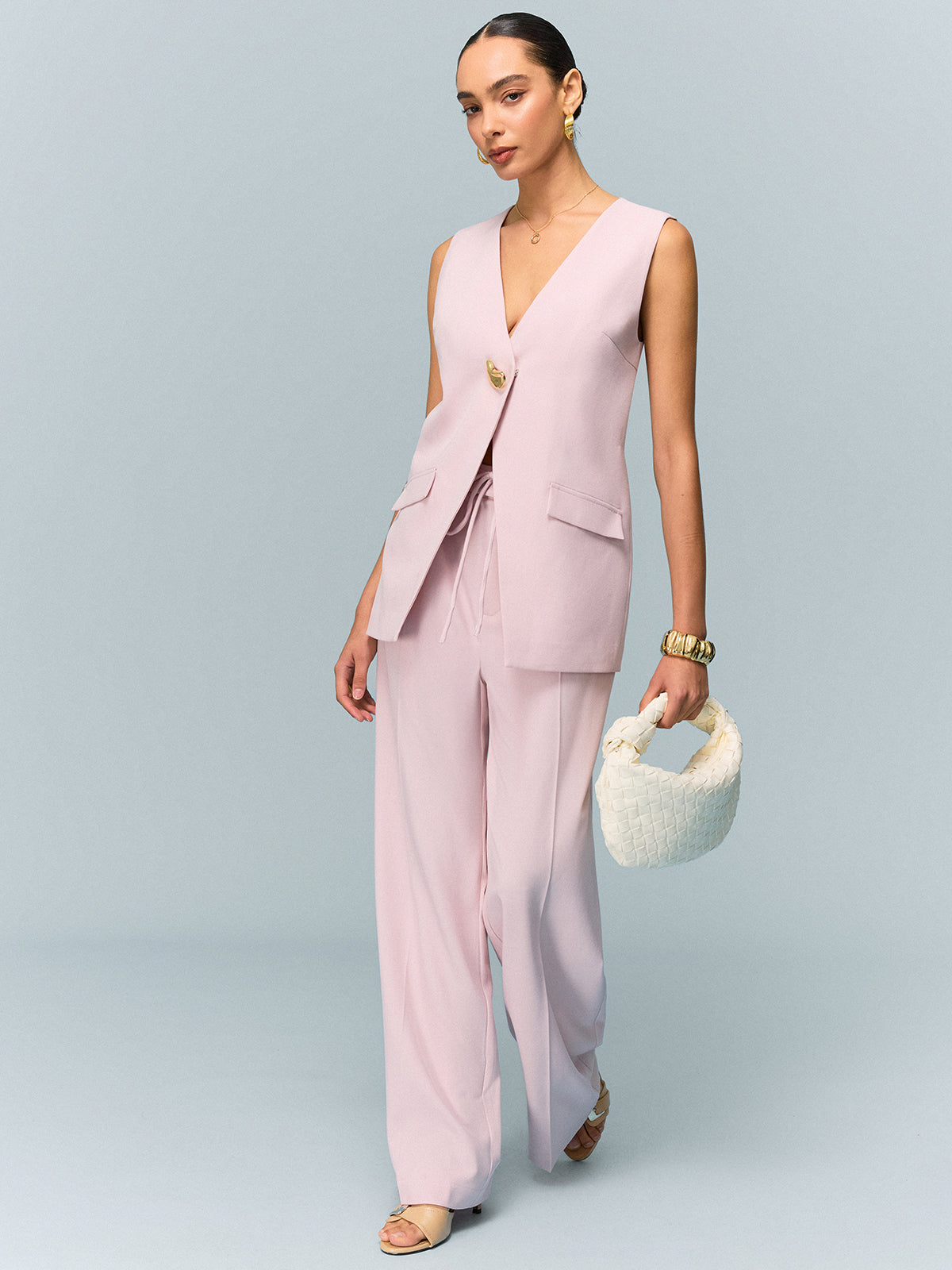 V-Neck Buttoned Detail Vest