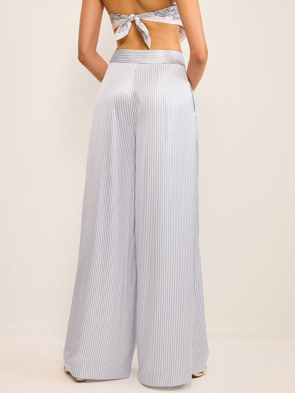 Mid-Waisted Striped Wide-Leg Pants