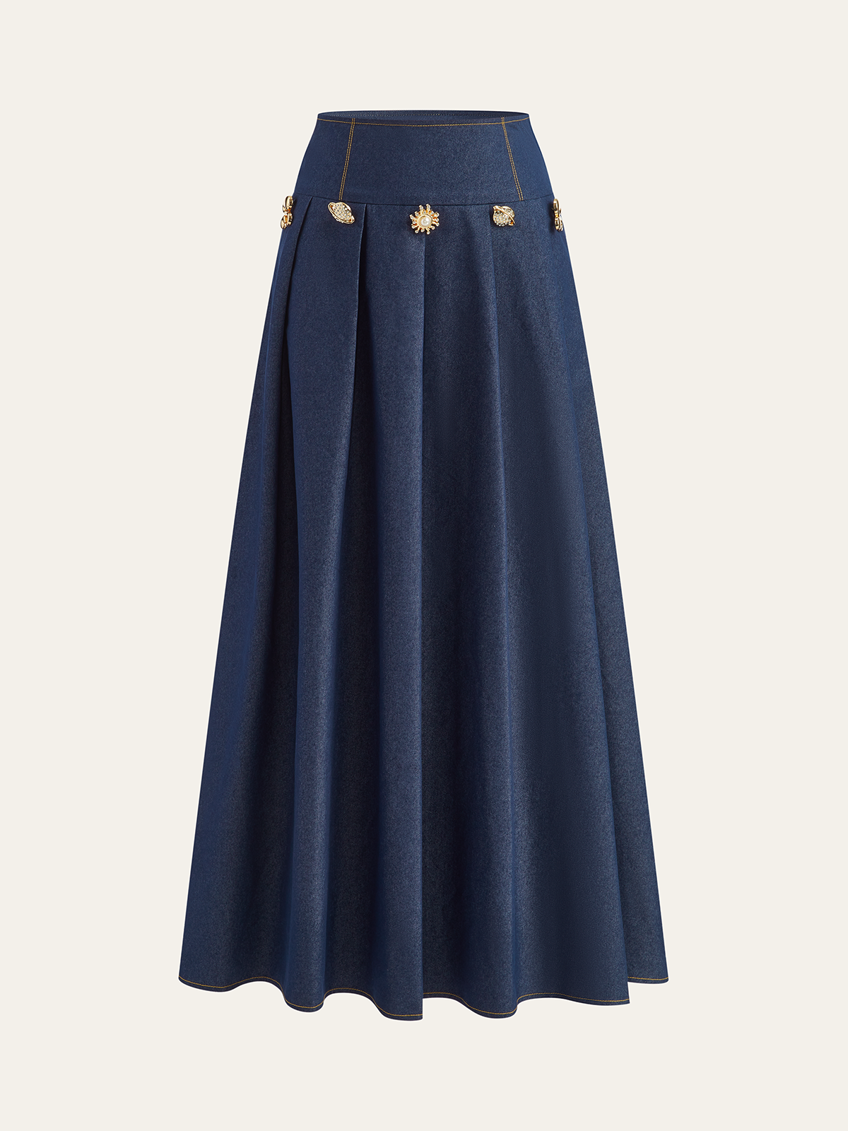 Metal Detail Pleated Maxi Skirt