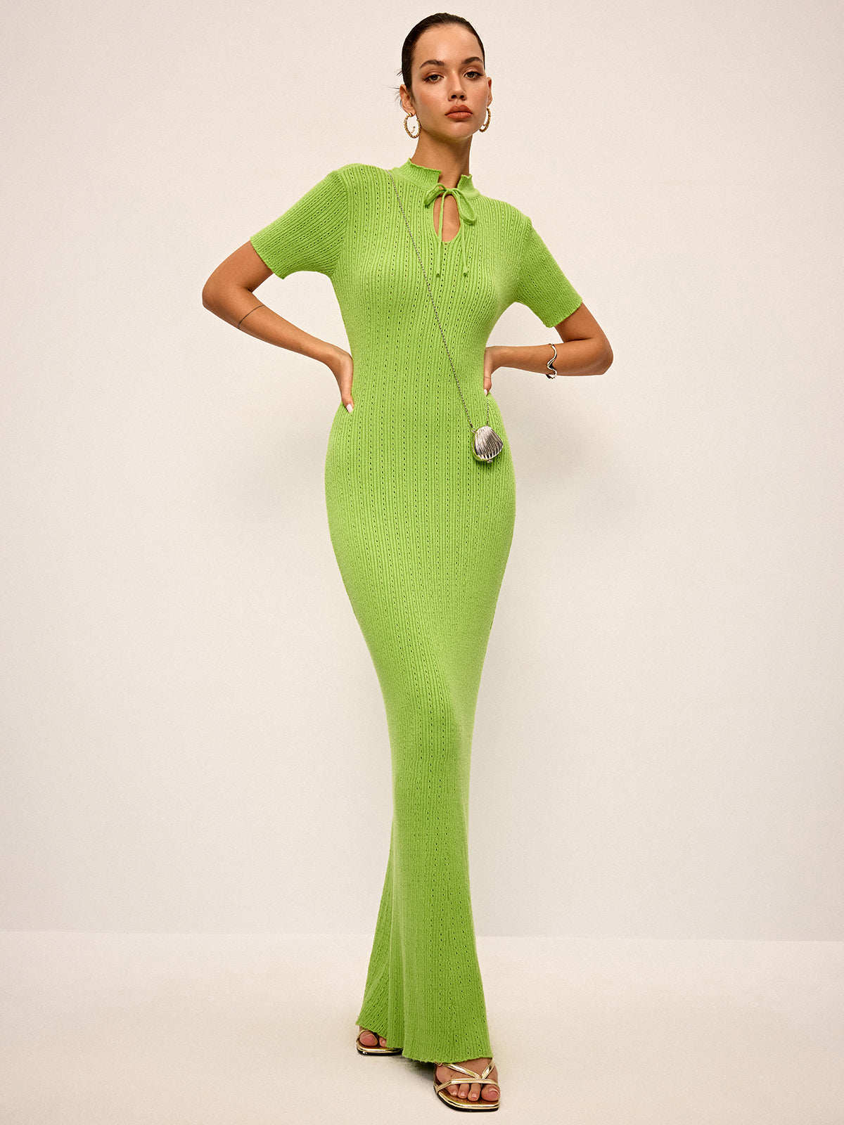 Tie-Neck Knit Maxi Dress