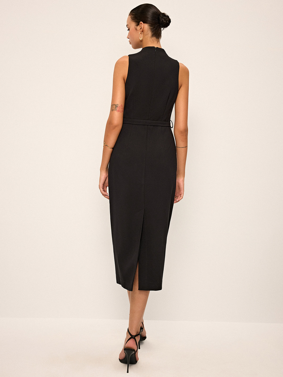 Sleeveless V-Neck Belted Midi Dress