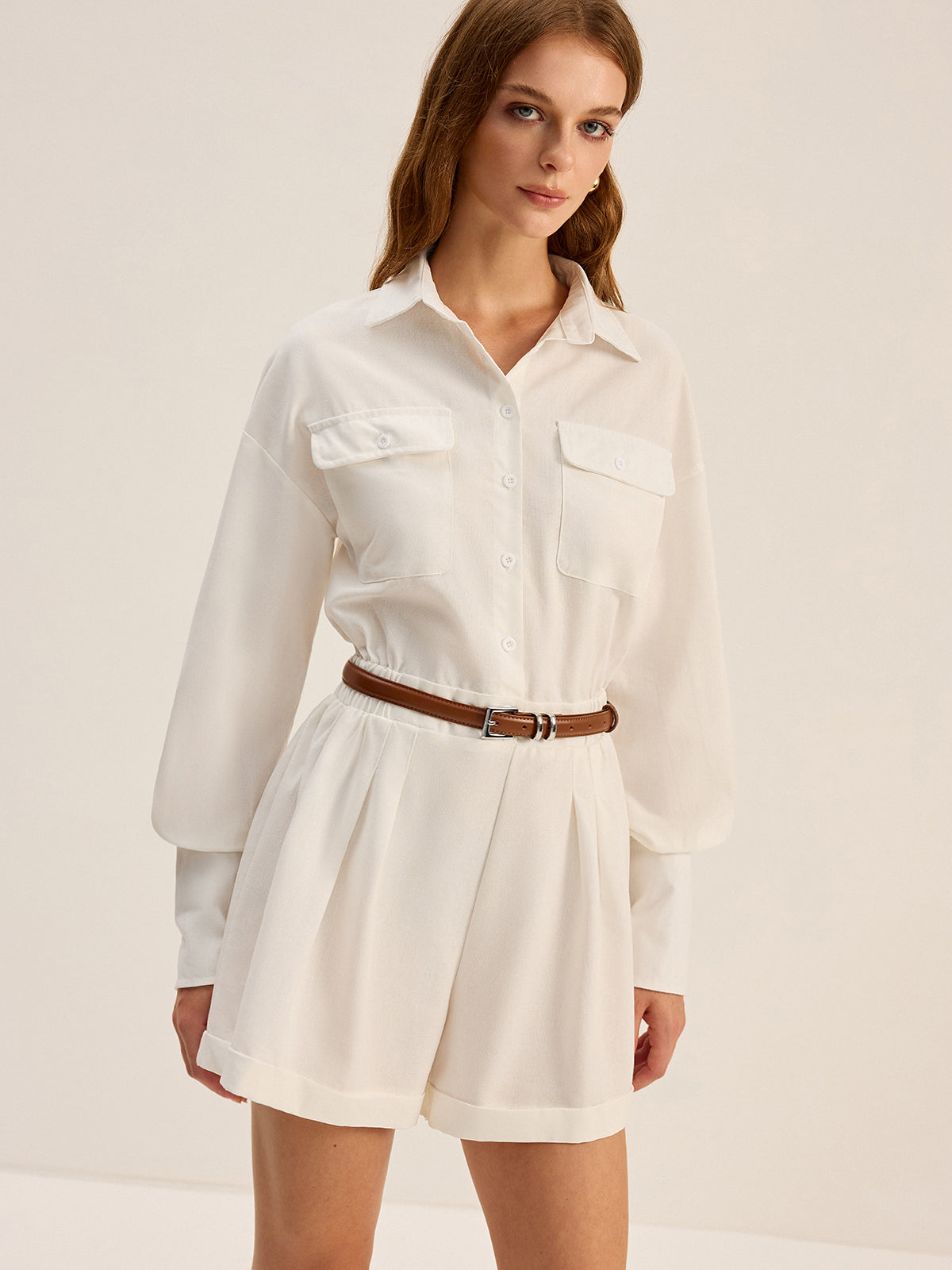 Shirt Style Jumpsuit Without Belt