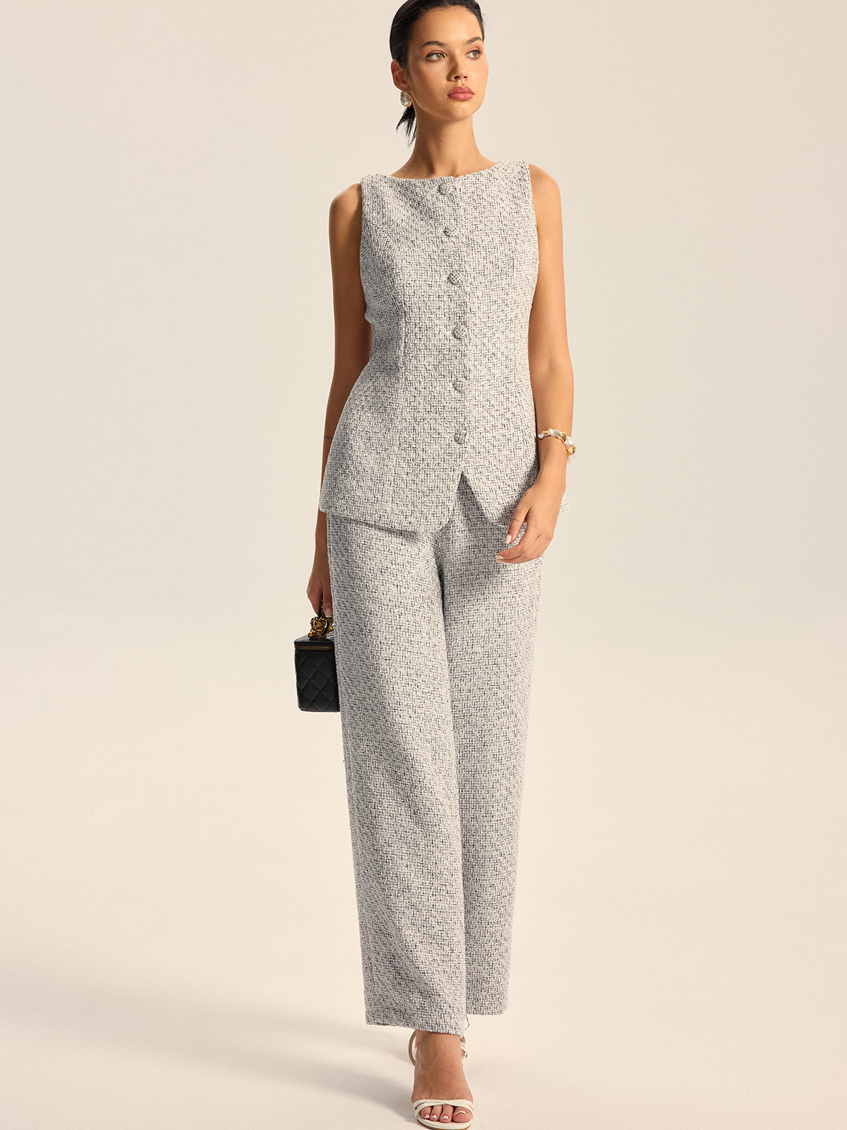 Textured Tweed Button Vest