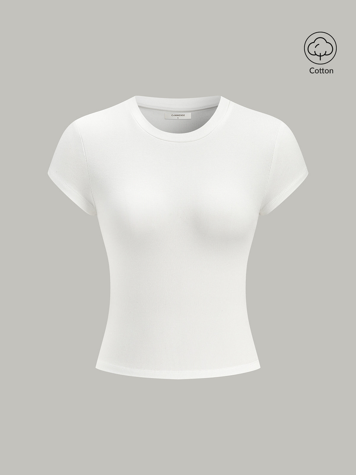 Ribbed Crew Neck Short Sleeve Cotton-Blend Top