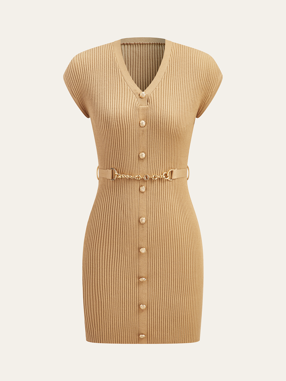 Knit Dress with Buttons and Matching Belt